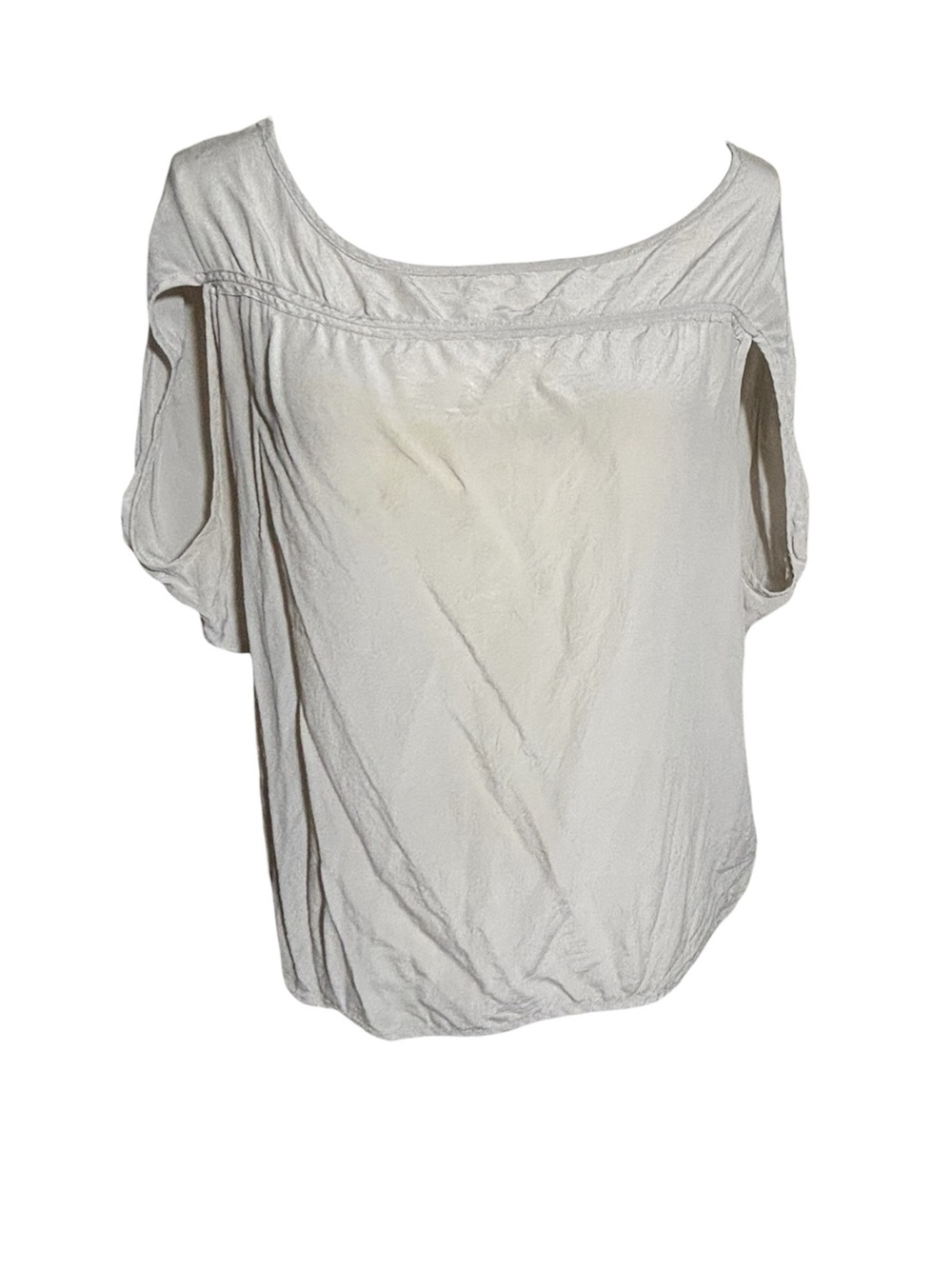 Women’s Unique Minimalist Taupe Gray Silk Cocoon Cap Sleeve Top Size Large